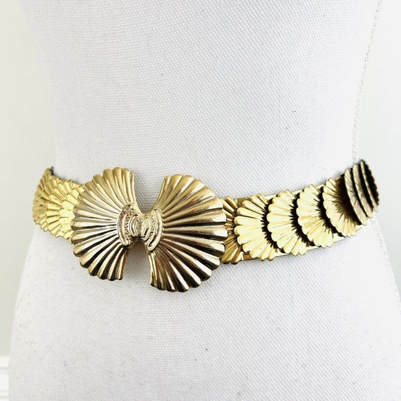 Unbranded Accessories - Vintage Gold Tone Large Seashell 2 Piece Interlocking Stretchy Belt